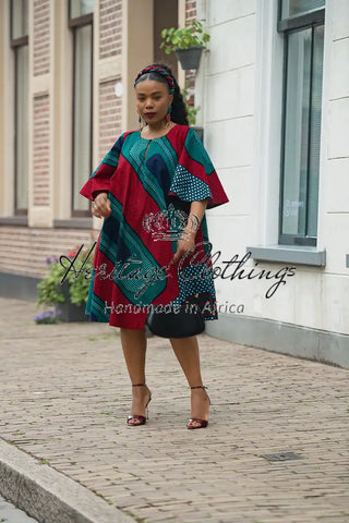 HAMZA GREEN AND RED PRINT DRESS Women’s Dress