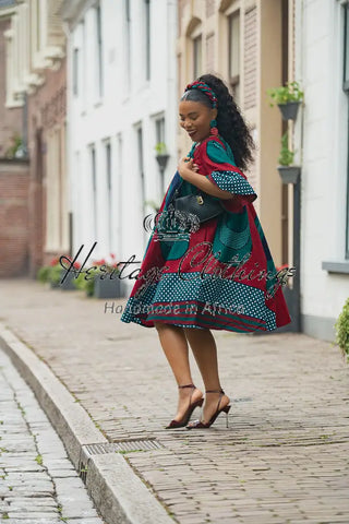 HAMZA GREEN AND RED PRINT DRESS Women’s Dress