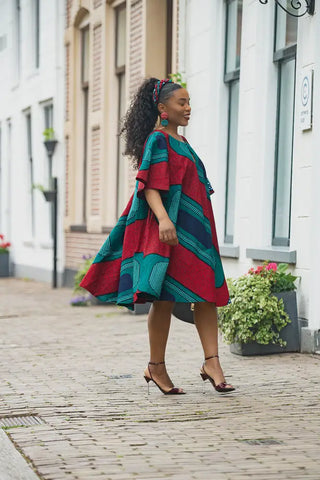 HAMZA GREEN AND RED PRINT DRESS Women’s Dress