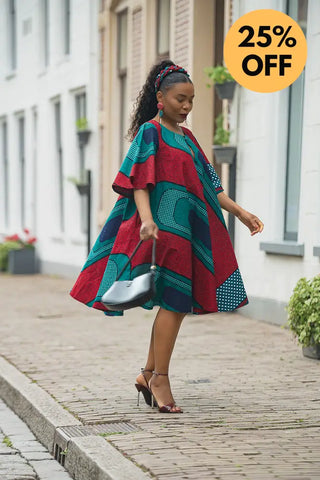 HAMZA GREEN AND RED PRINT DRESS Women’s Dress