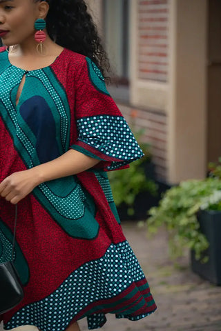 HAMZA GREEN AND RED PRINT DRESS Women’s Dress