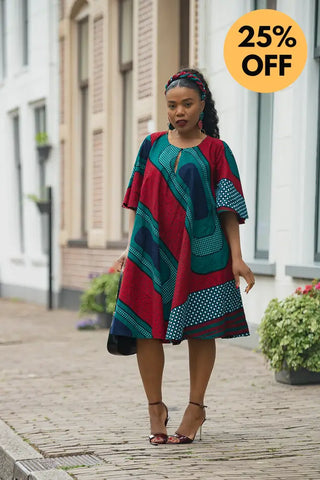 HAMZA GREEN AND RED PRINT DRESS Women’s Dress