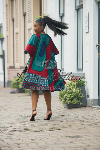 HAMZA GREEN AND RED PRINT DRESS Women’s Dress