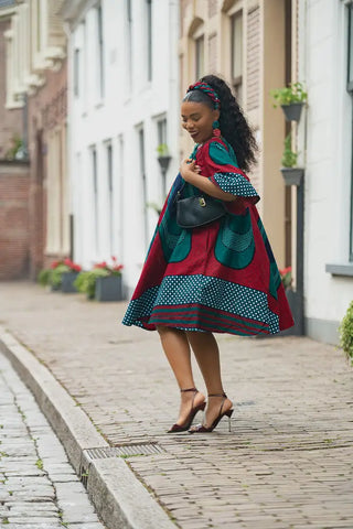 HAMZA GREEN AND RED PRINT DRESS Women’s Dress