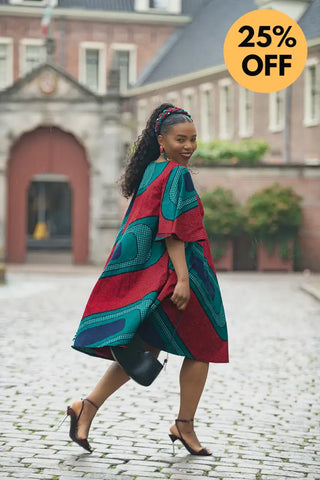 HAMZA GREEN AND RED PRINT DRESS Women’s Dress