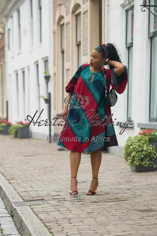 HAMZA GREEN AND RED PRINT DRESS Women’s Dress