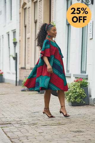 HAMZA GREEN AND RED PRINT DRESS Women’s Dress