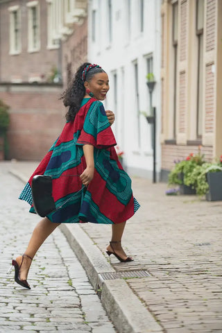 HAMZA GREEN AND RED PRINT DRESS Women’s Dress