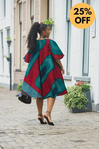 HAMZA GREEN AND RED PRINT DRESS Women’s Dress