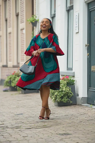 HAMZA GREEN AND RED PRINT DRESS Women’s Dress