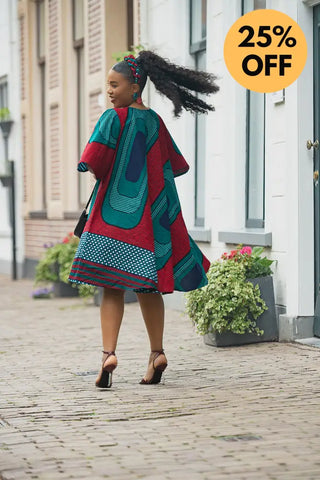 HAMZA GREEN AND RED PRINT DRESS Women’s Dress