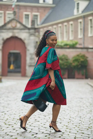 HAMZA GREEN AND RED PRINT DRESS Women’s Dress