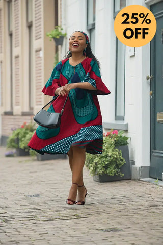 HAMZA GREEN AND RED PRINT DRESS Women’s Dress