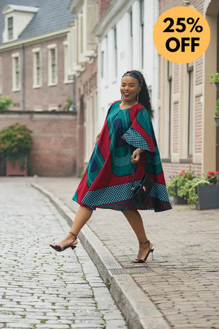 HAMZA GREEN AND RED PRINT DRESS Women’s Dress