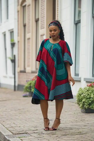 HAMZA GREEN AND RED PRINT DRESS Women’s Dress