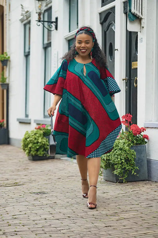 HAMZA GREEN AND RED PRINT DRESS Women’s Dress