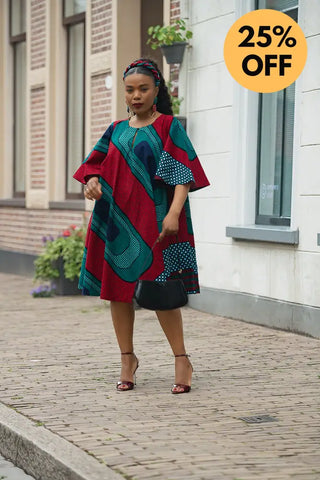 HAMZA GREEN AND RED PRINT DRESS Women’s Dress