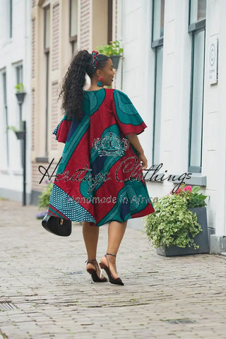 HAMZA GREEN AND RED PRINT DRESS Women’s Dress