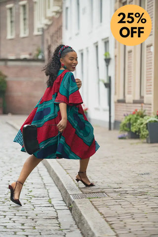 HAMZA GREEN AND RED PRINT DRESS Women’s Dress