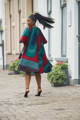 HAMZA GREEN AND RED PRINT DRESS Women’s Dress