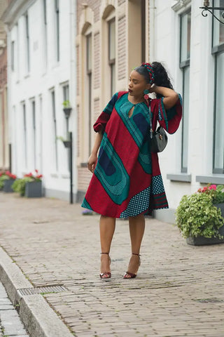 HAMZA GREEN AND RED PRINT DRESS Women’s Dress