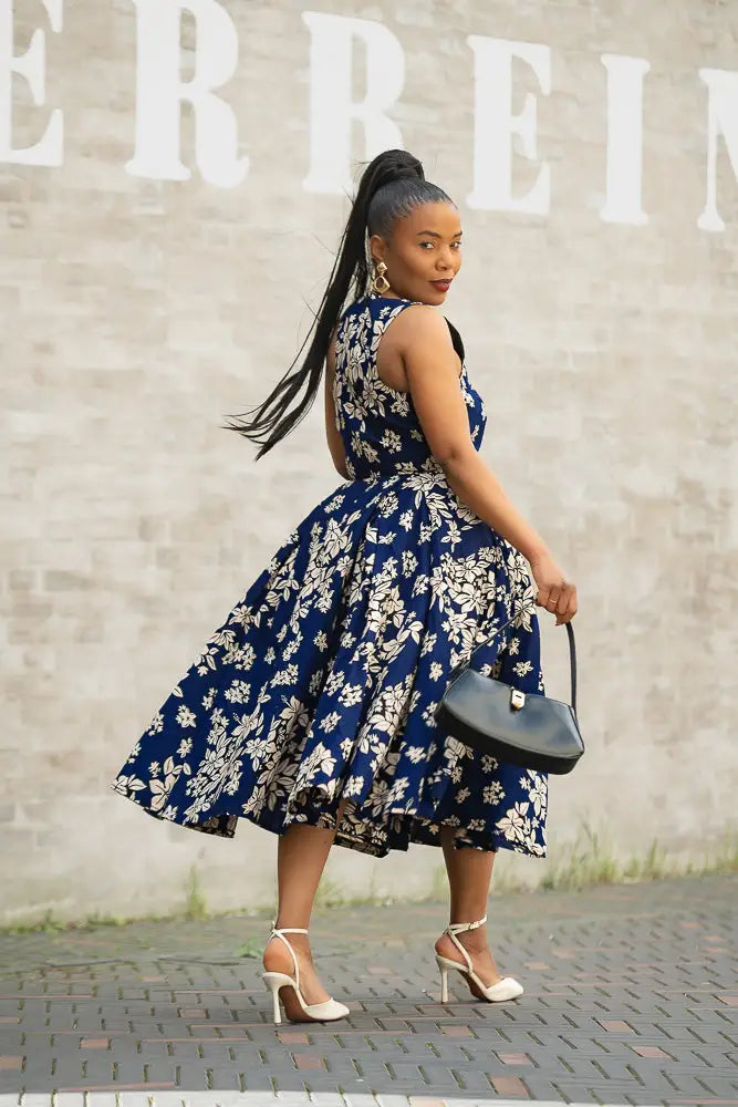 Hibo Navy Floral Dress Hibo Navy Floral Dress