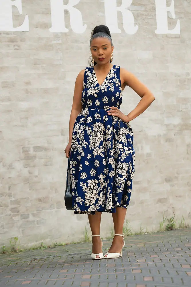 Hibo Navy Floral Dress 3XL
