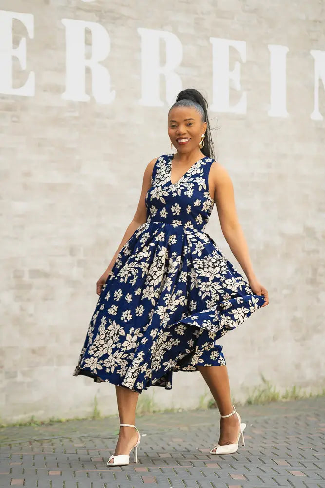 navy blue dress with flowers Hibo Navy Floral Dress 3XL