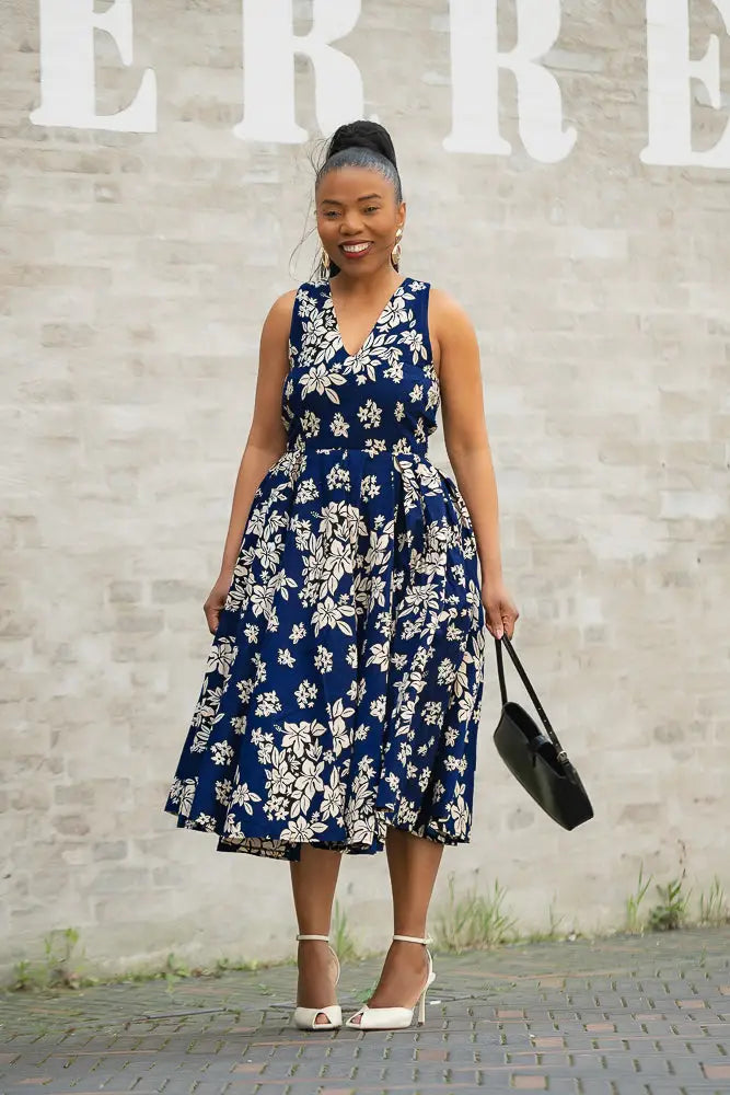 dark blue floral dress Navy Blue Floral Print Tiered Maxi Dress | Womens | Medium (Available in L) | 100% Polyester