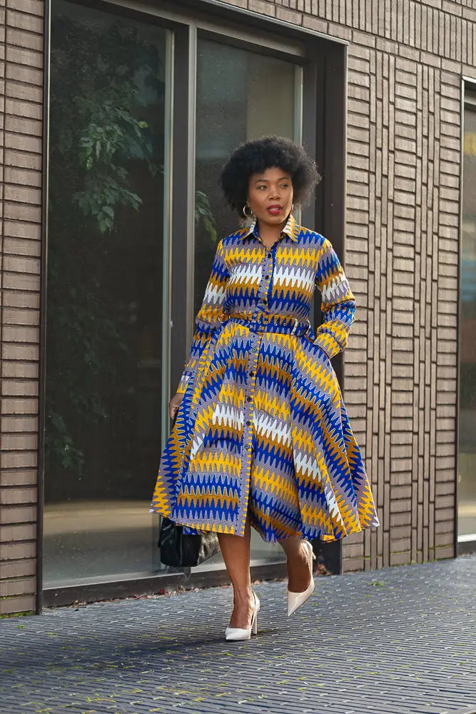 JULIA LONG SLEEVE MIDI BLUE DRESS - Heritage Clothings S JULIA LONG SLEEVE MIDI BLUE DRESS - Heritage Clothings S