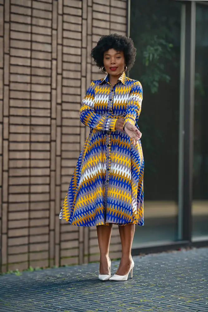 JULIA LONG SLEEVE MIDI BLUE DRESS - Heritage Clothings S JULIA LONG SLEEVE MIDI BLUE DRESS - Heritage Clothings S
