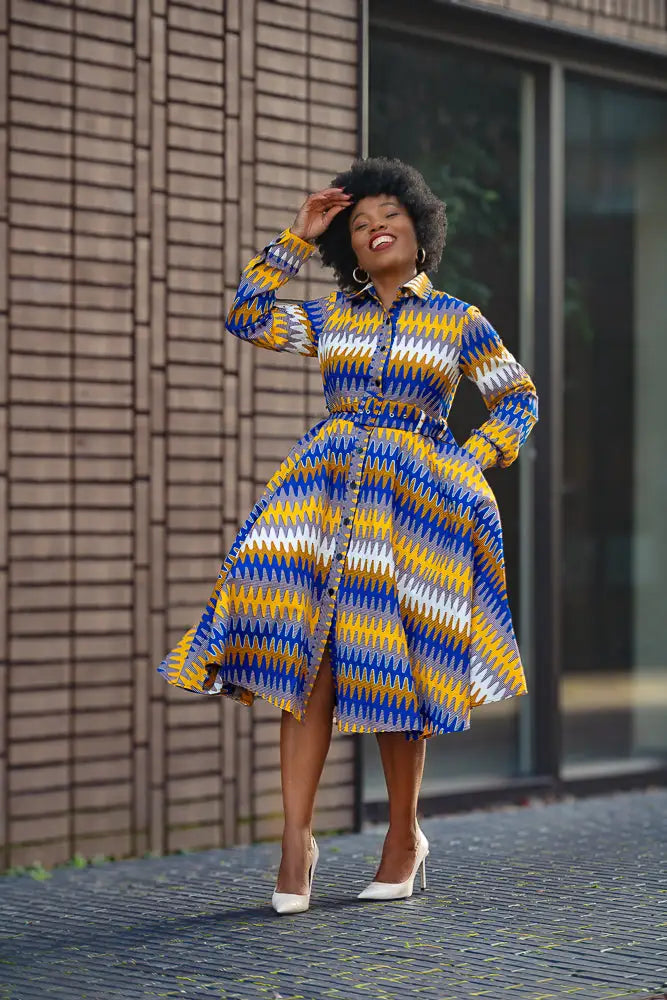 JULIA LONG SLEEVE MIDI BLUE DRESS - Heritage Clothings S JULIA LONG SLEEVE MIDI BLUE DRESS - Heritage Clothings S