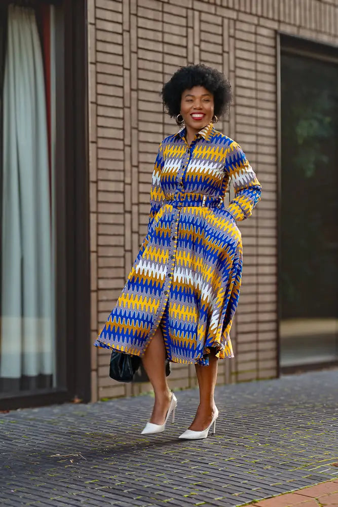 blue and yellow african dress Damma Golden Yellow & Royal-Blue High-Low African Dress DPDGYBBG 3X(22W)