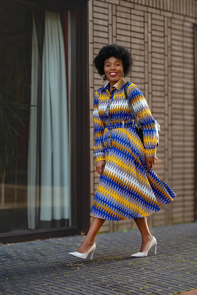 JULIA LONG SLEEVE MIDI BLUE DRESS - Heritage Clothings S JULIA LONG SLEEVE MIDI BLUE DRESS - Heritage Clothings S