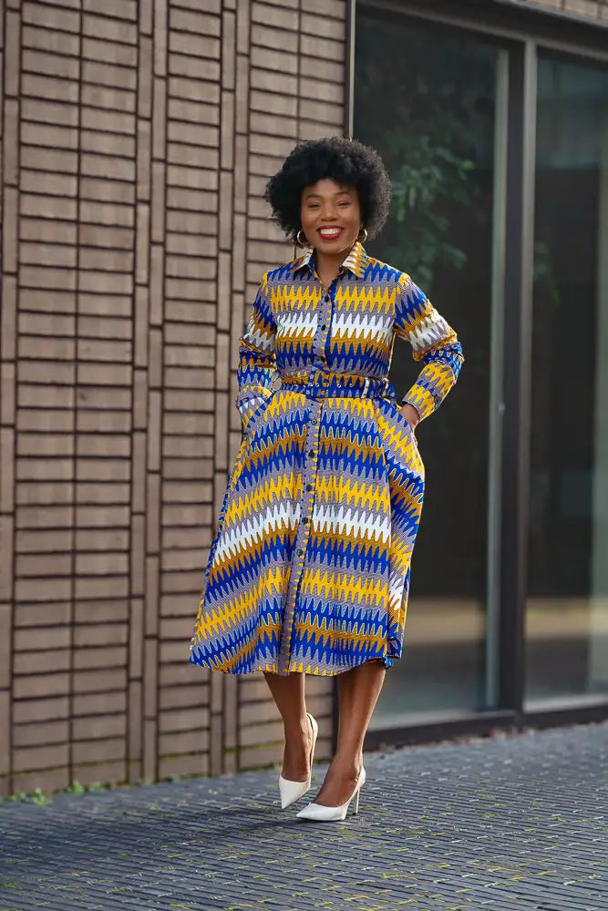 JULIA LONG SLEEVE MIDI BLUE DRESS - Heritage Clothings S JULIA LONG SLEEVE MIDI BLUE DRESS - Heritage Clothings S