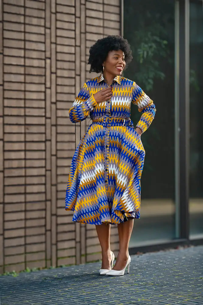 JULIA LONG SLEEVE MIDI BLUE DRESS