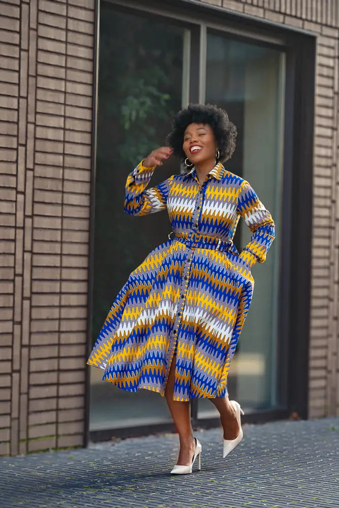 JULIA LONG SLEEVE MIDI BLUE DRESS - Heritage Clothings 2XL JULIA LONG SLEEVE MIDI BLUE DRESS - Heritage Clothings 2XL