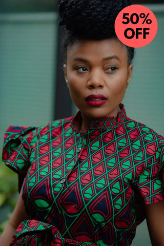 Lanre Green And Red Midi Dress. Dresses