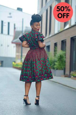 Lanre Green And Red Midi Dress. Dresses