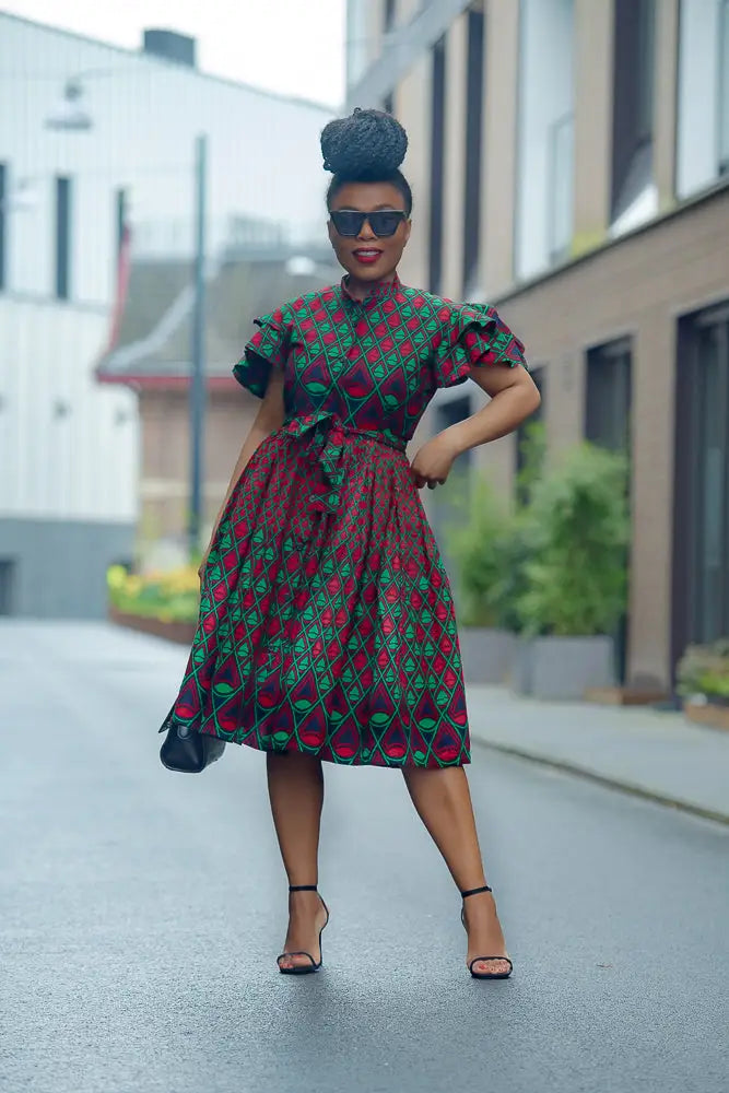 Lanre Green and Red Midi Dress XS Lanre Green and Red Midi Dress XS