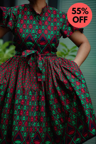 Lanre Green And Red Midi Dress. Dresses