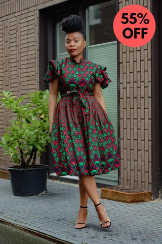 Lanre Green And Red Midi Dress. Dresses