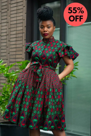 Lanre Green And Red Midi Dress. Dresses