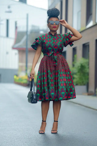 Lanre Green And Red Midi Dress. Dresses