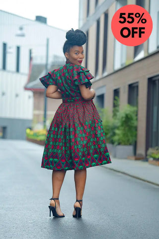 Lanre Green And Red Midi Dress. Dresses