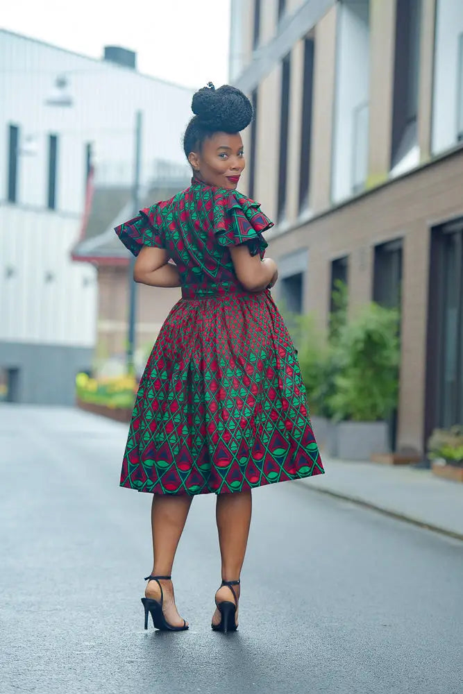 Lanre Green and Red Midi Dress XS Lanre Green and Red Midi Dress XS