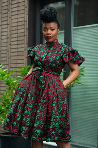 Lanre Green And Red Midi Dress. Dresses