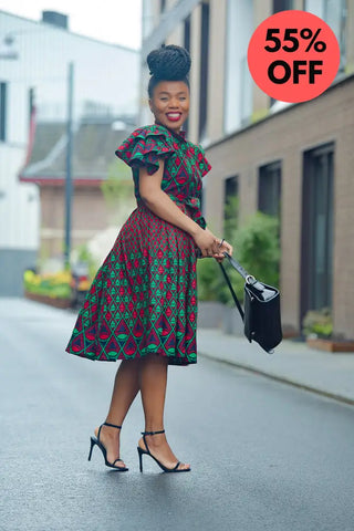 Lanre Green And Red Midi Dress. Dresses