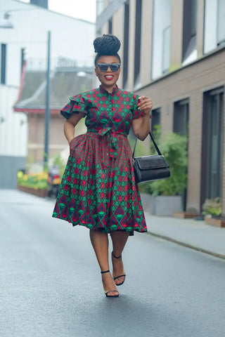 Lanre Green And Red Midi Dress. Dresses