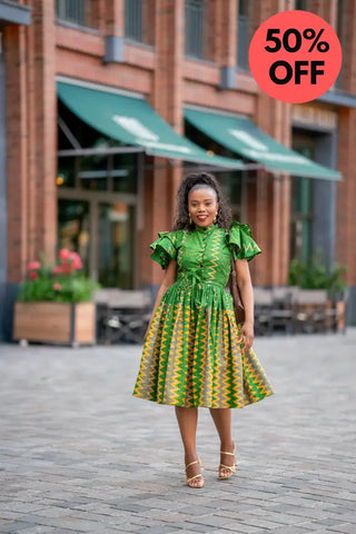 LANRE GREEN AND YELLOW DRESS Women’s Dress